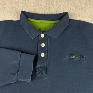 ORVIS Long Sleeve Rugby Polo Shirt Men's XL Navy Blue Cotton Embroidered Nature
